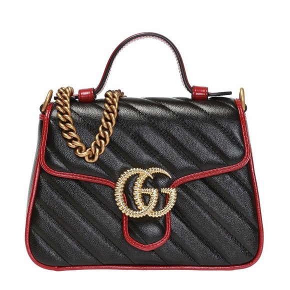Gucci GG Marmont Top Handle Shoulder Bag in Black with Red Trim - Picture 1 of 3
